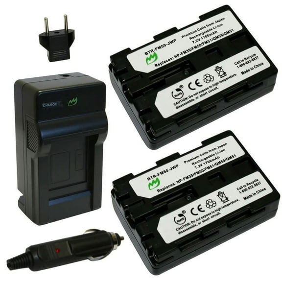 Replacement for Sony NP-FM50 Battery (2-Pack, 1700mAh) and Charger