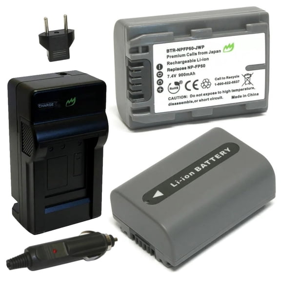 Replacement for Sony NP-FP50 Battery (2-Pack, 900mAh) and Charger