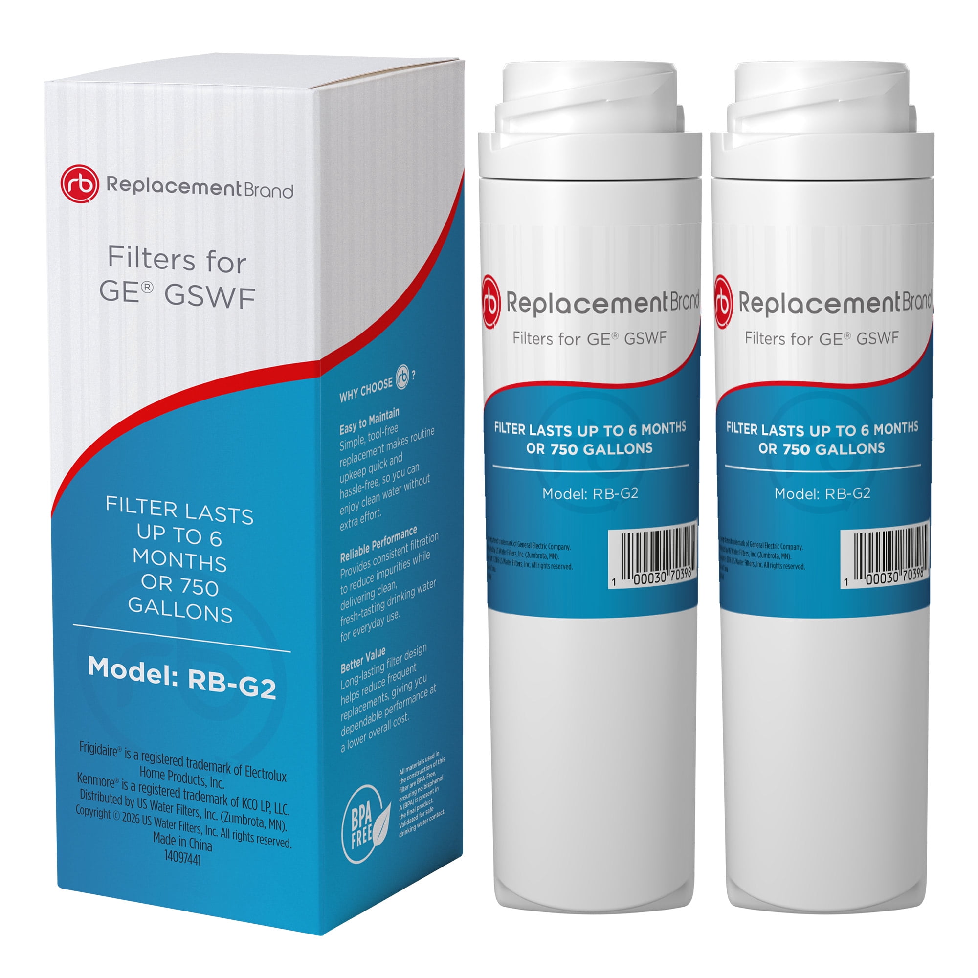 ReplacementBrand GSWF Comparable Replacement for GE GSWF SmartWater Refrigerator Water Filter 2 Pack