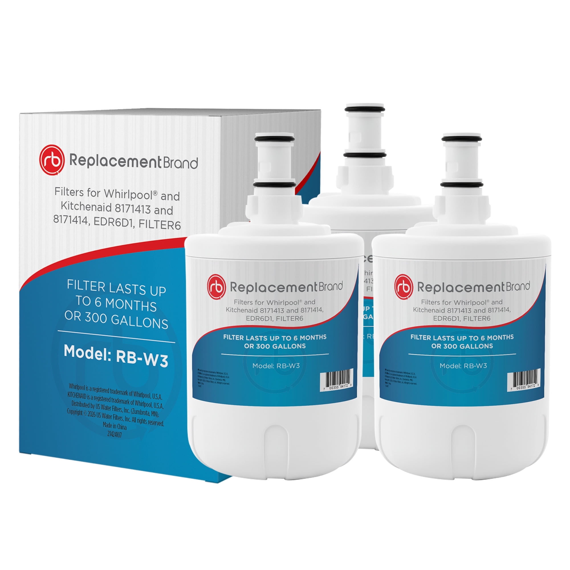 ReplacementBrand Refrigerator Water Filter Compatible with Whirlpool 8171413, Kenmore 9002, EDR8D1, 469002, 8171414, WF286, WSW-4, EFF-6010A, SGF-W31, WFI-NLC200, PS390643 - 3 Pack