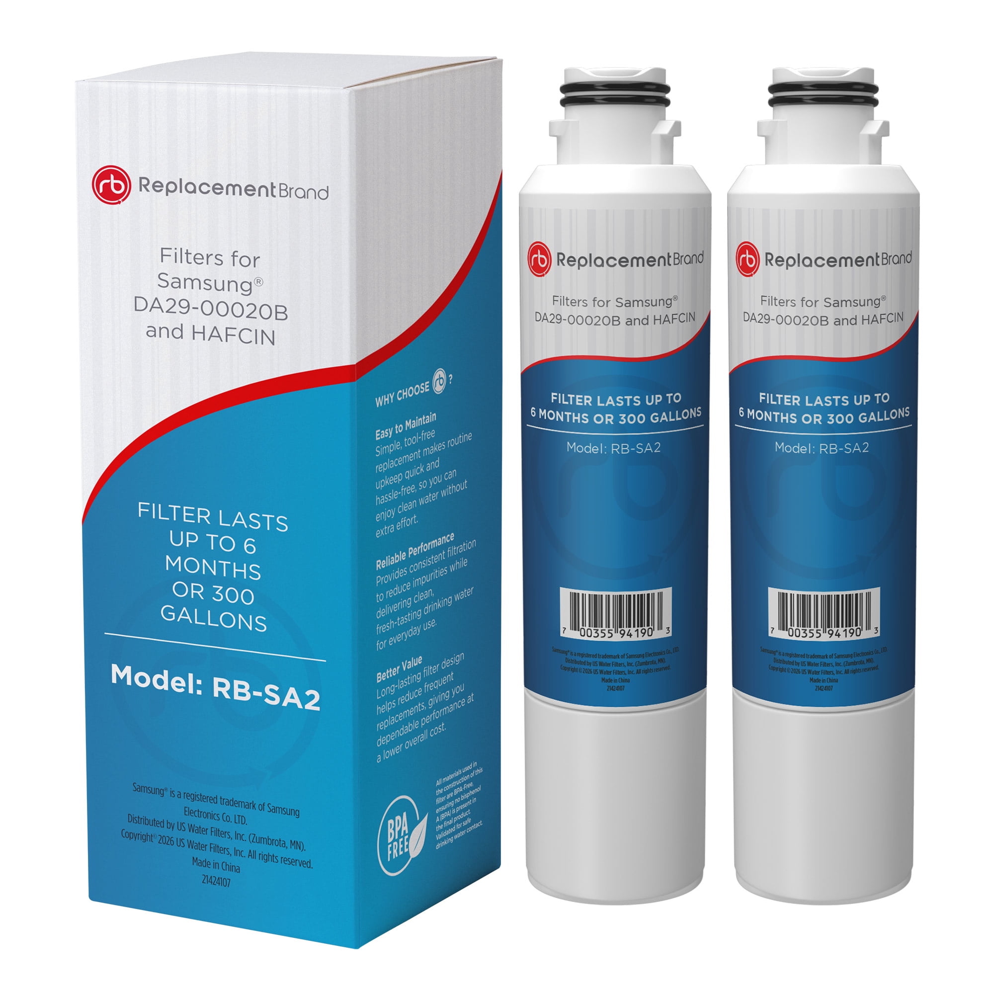 ReplacementBrand Replacement for DA29-00020B HAF-CIN/EXP Aqua-Pire Plus Refrigerator Water Filter 2 Pack