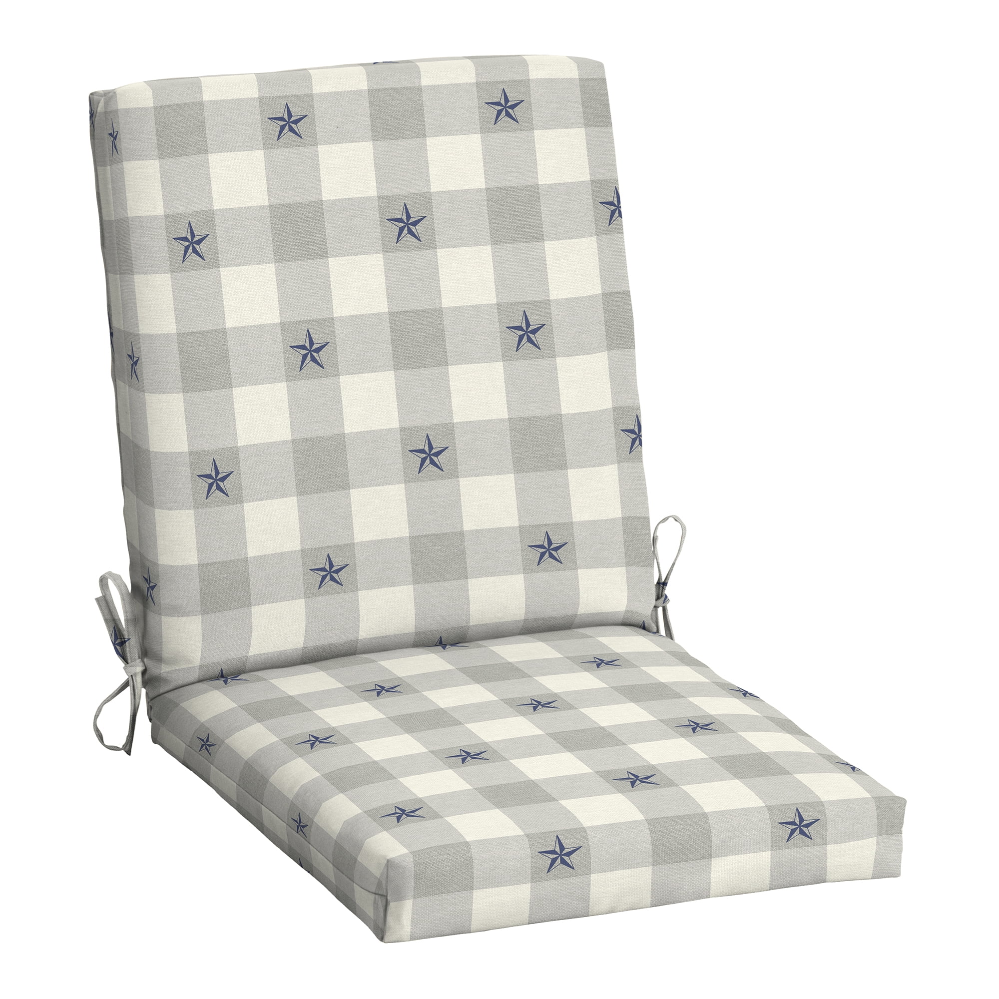 Mainstays 37 in x 19.5 in Texas Gingham 1-Piece Rectangle Outdoor Chair Cushion