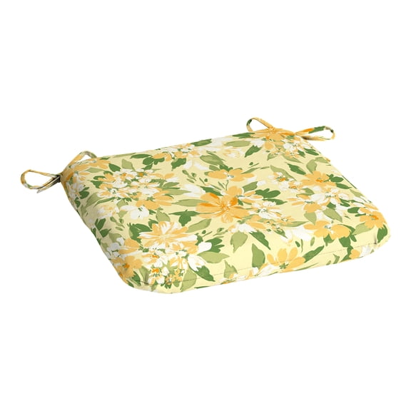 Mainstays 15.5"D x 17"W Yellow Floral Rectangle Outdoor Seat Pad (1 Pack)