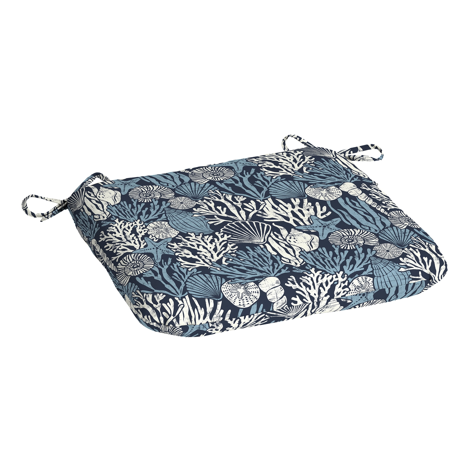 Mainstays 15.5"D x 17"W Blue Coastal Coral Rectangle Outdoor Seat Pad (1 Pack)