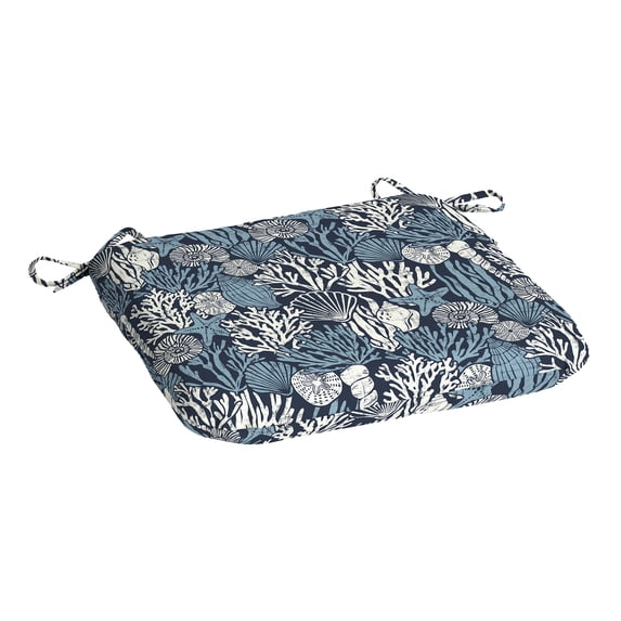 Mainstays 15.5"D x 17"W Blue Coastal Coral Rectangle Outdoor Seat Pad (1 Pack)