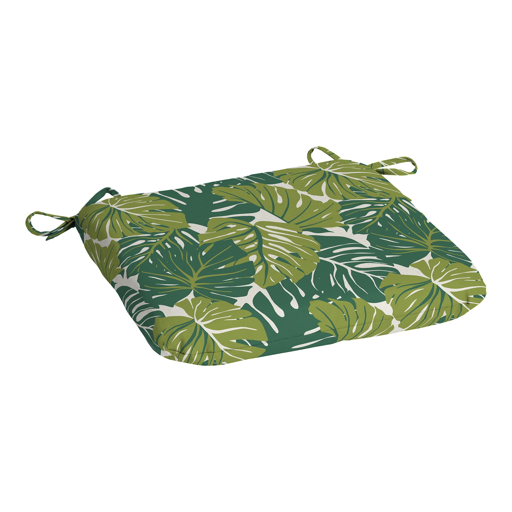 Mainstays Green Leaf Rectangle Outdoor Seat Pad, 17 in W x 15.5 in D x 2.5 in H, 1 Pack