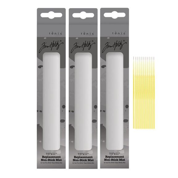 Replacment Mat Bundle - 3 Pack Tonic Studios Replacement Non-Stick Mats - 7.5x11 Inch Non-Stick Overlay for Mixing Paints, Inks, and Stamping - with Trebbies Detail Sticks