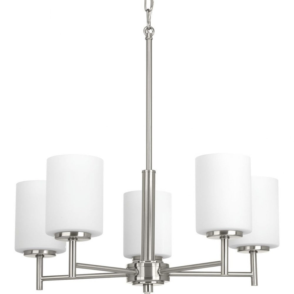Replay 5-Light Brushed Nickel Chandelier with White Glass Shades