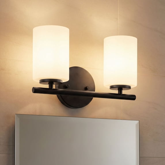 Replay Collection Two-Light Black Etched Glass Modern Bath Vanity Light