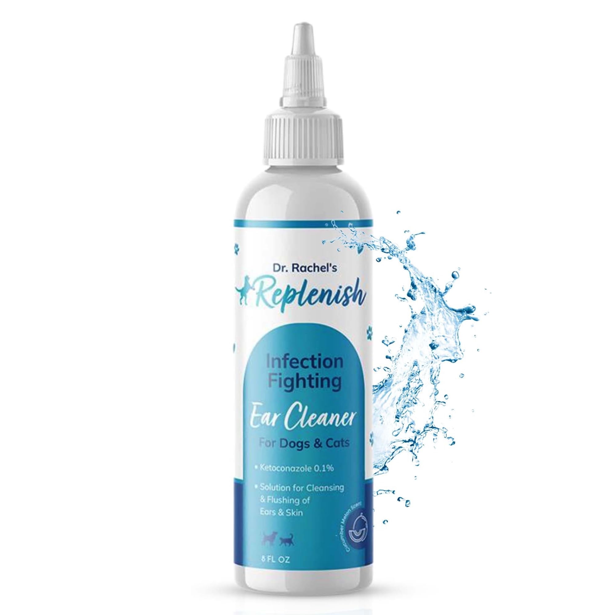 Replenish Dog Anti Itch Ear Cleaner Flush for Dogs and Cats – Advanced Ear Cleanser with Ketoconazole – Deodorizing Support – 8 oz