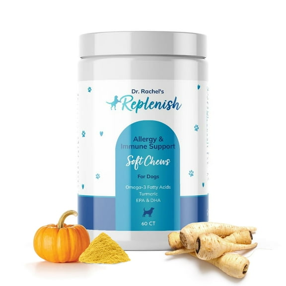Replenish Allergy Support Supplement with Turmeric, Quercetin & Bromelain - Skin Relief Chews for Dogs, 60 Count