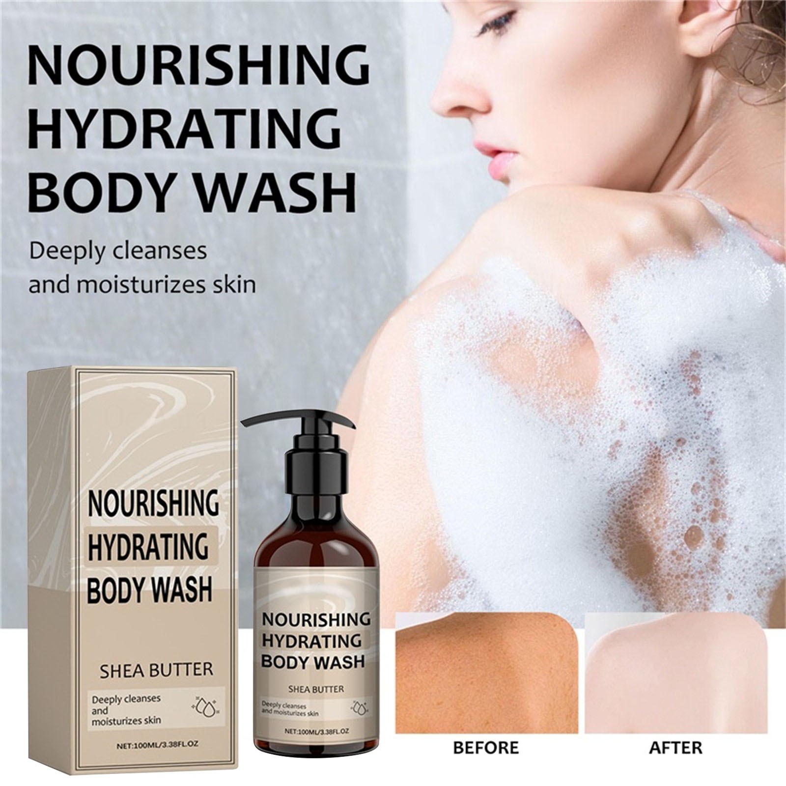 Replenish Aromatic Shea Butter Body Wash - 100ml Moisturizing Shower Gel for Soft, Hydrated Skin, All Skin Types, Exotic Scent, Travel-Friendly