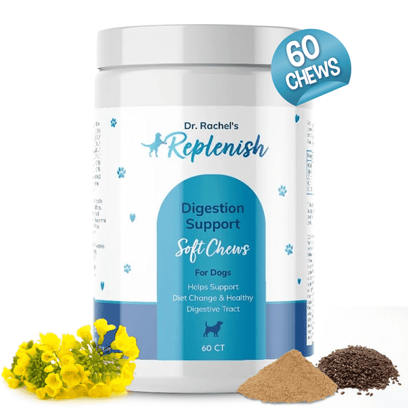 Replenish Probiotic and Digestive Enzyme Chews for Dogs - Dog Probiotics Digestive Supplement - Probiotics for Dogs Gut Health & Stomach Relief - 60 Soft Chews