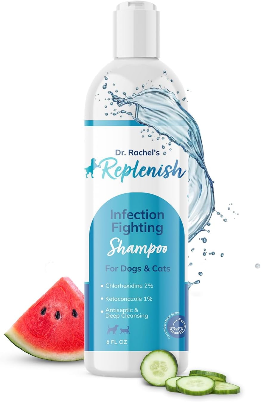 Replenish Medicated Chlorhexidine Shampoo for Dogs & Cats, Itching Relief, Hypoallergenic, Sensitive Skin, 8 oz