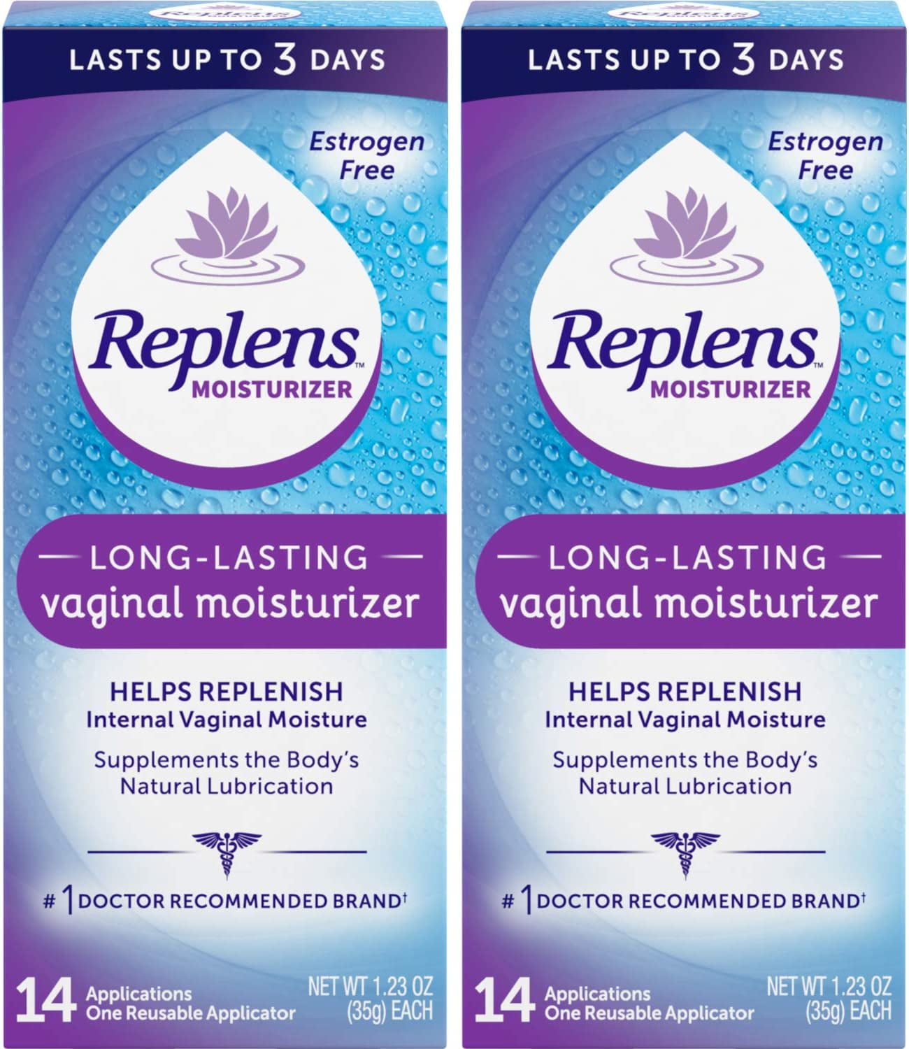Replens Long Lasting Vaginal Moisturizer, 14 Applications 1.23 oz (Pack of 2)