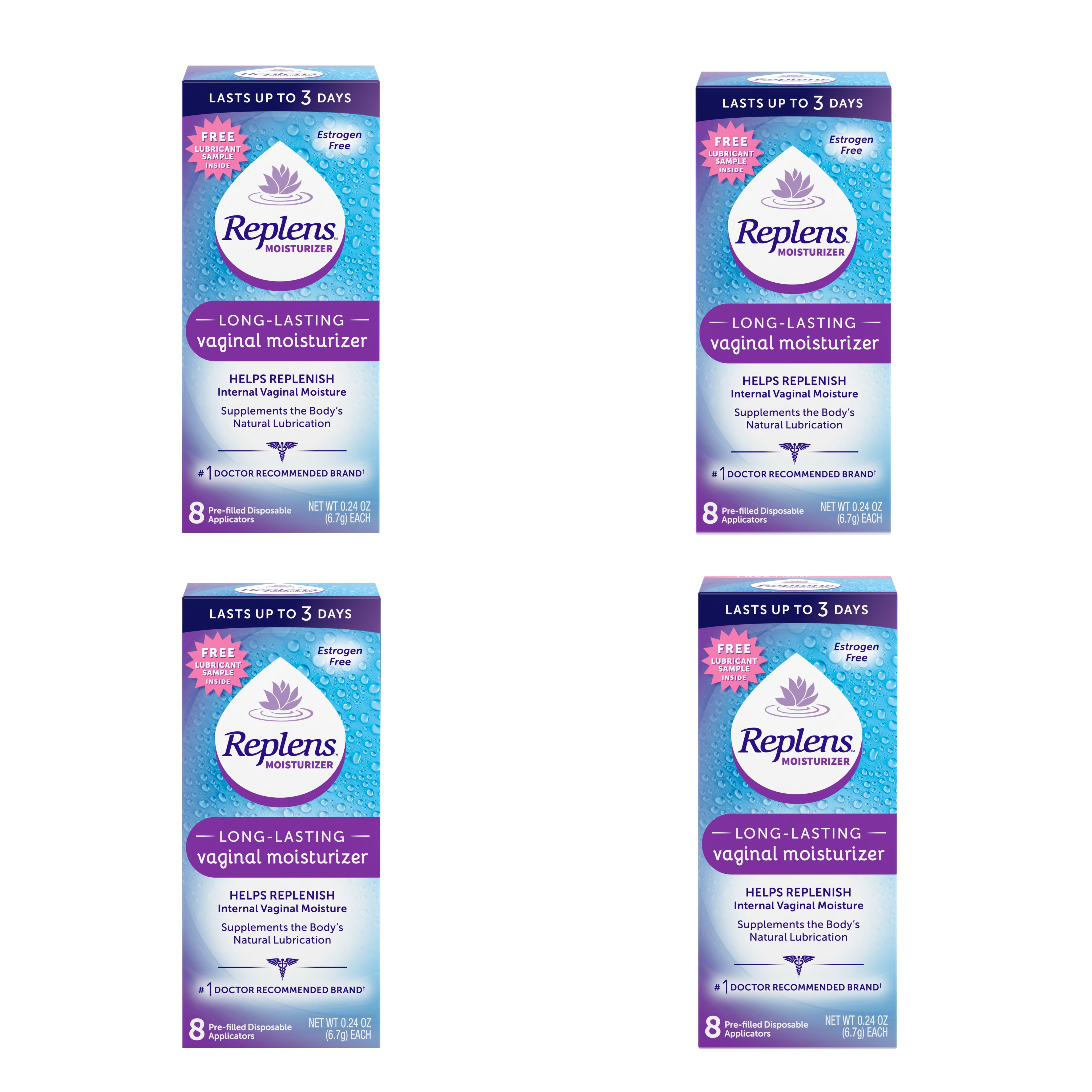 Replens Long Lasting Vaginal Moisturizer, 8 Ct, 0.24 Oz, 4 Pack