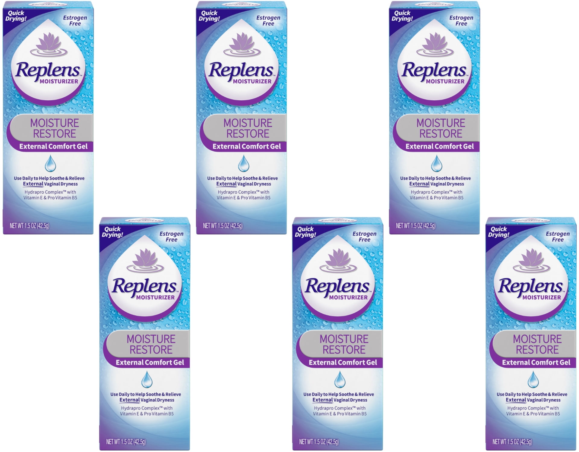 Replens Moisture Restore External Comfort Gel 1.5 oz (Pack of 6)