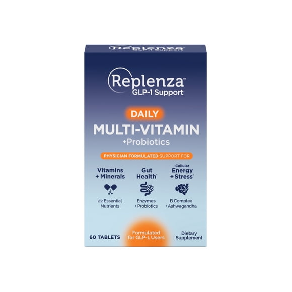 Replenza GLP-1 Support, Multivitamin Probiotic, 22 Essential Nutrients, Promotes Gut Health and Cellular Energy, 60 Tablets