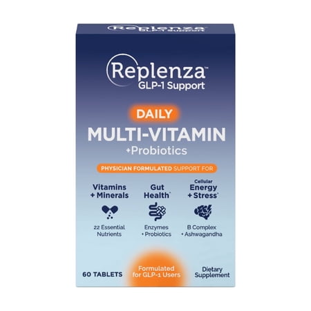 Replenza GLP-1 Support, Multivitamin Probiotic, 22 Essential Nutrients, Promotes Gut Health and Cellular Energy, 60 Tablets