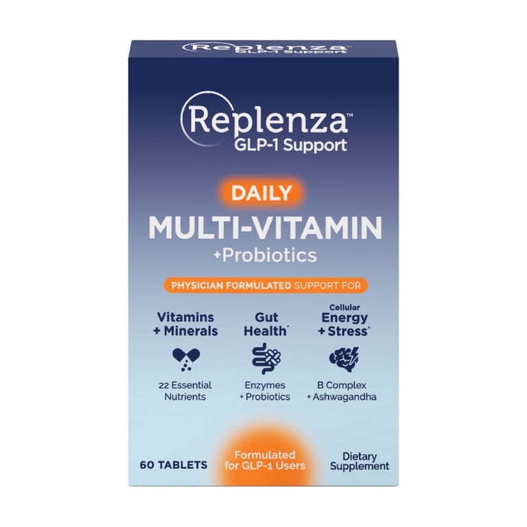 glp 1 vitamin support Replenza GLP-1 Support, Multivitamin Probiotic, 22 Essential Nutrients,  Promotes Gut Health and Cellular Energy, 60 Tablets