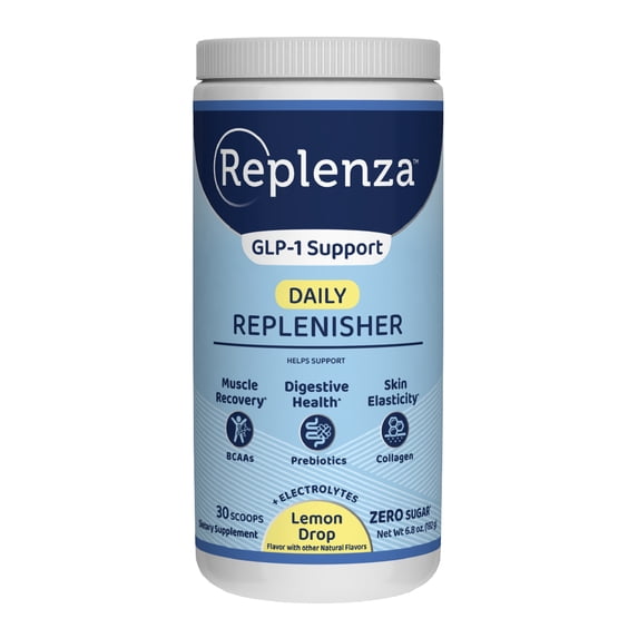 Replenza GLP-1 Support, Daily Replenisher, Helps Support Muscle Recovery, Digestive Health, and Skin Elasticity, Lemon Drop, 30 Servings
