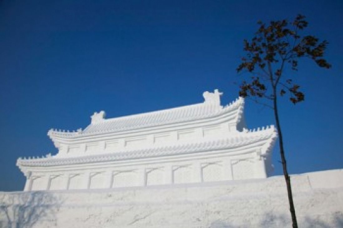 Replica of the Forbidden City made of snow Harbin International Sun Island Snow Sculpture Art Fair Harbin China Canvas Art - Panoramic Images (36 x 24)