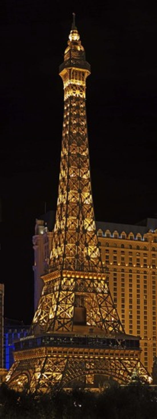 Replica of the Eiffel Tower lit up at night Paris Las Vegas Las Vegas Nevada USA Canvas Art - Panoramic Images (15 x 6)