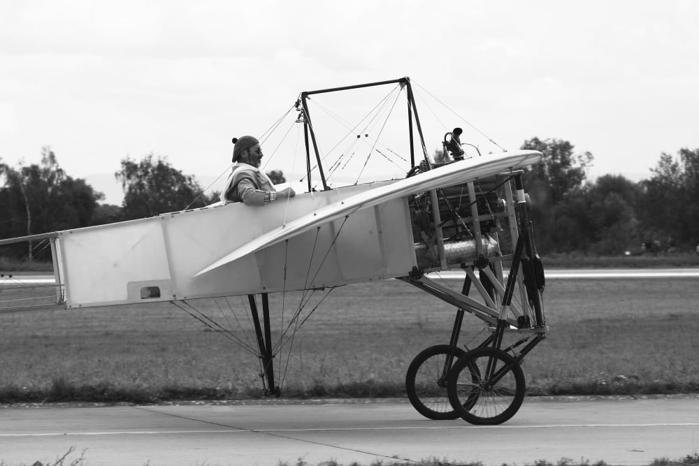 Replica of the Wright Flyer Canvas Art - Timm ZiegenthalerStocktrek Images (35 x 23)