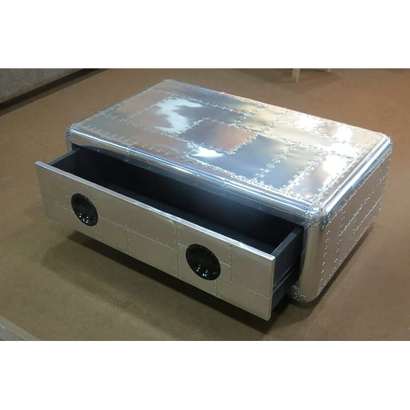 Replicamuseum Vintage Coffee Table Aluminium Wooden Home Office Decor