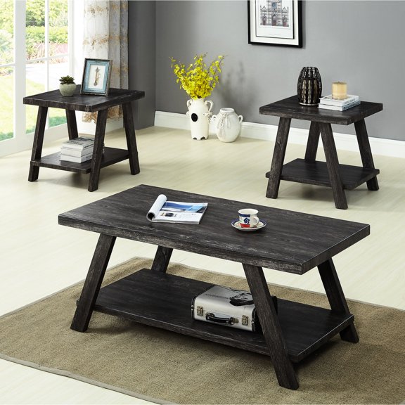 Replicated Wood Shelf Coffee Set / Charcoal Finish for Lodge Feel / Ideal for Living Room