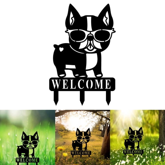 Replio 1pc Cute Dog Puppy Garden Ground Decoration Garden Welcome Insert Sign Puppy Yard Metal Sign Decoration Gifts