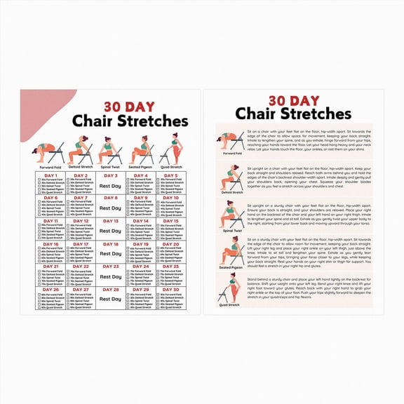Replio 30-Day Chair Yoga Fitness Plan, Yoga Exercise Chart Poster, Suitable for Seniors And Beginners, Living Room or Home Gym Wall Decoration.8*10inch.