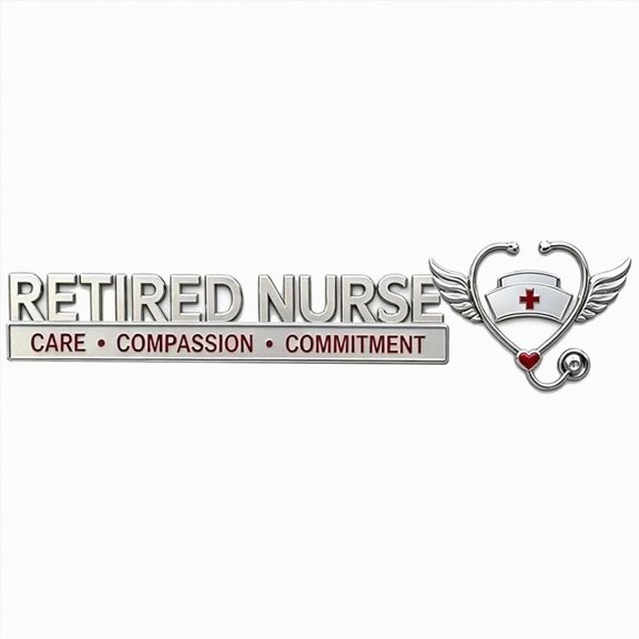 Replio 3d Retired Nurse Car Emblem with Symbols of Care, Compassion, and Dedication; Nurse Badge; Car Sticker; Retirement Badge Sticker; Heart-Shaped Stethoscope Design; Retirement Gift.