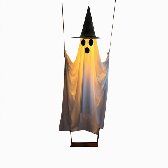 Replio 72inch Halloween Hanging Witch Hat Cute Ghost Swing,Ghost Halloween Party Outdoor Decoration,Large Hanging Ghost Swing,with Remote Control,Suitable for Under Trees,Porches,Patios.