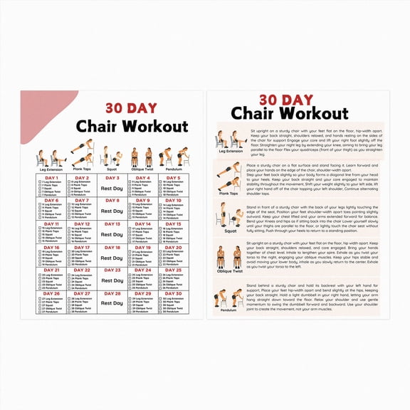 Replio 8*10inch 30-Day Chair Yoga Fitness Plan, Yoga Exercise Chart Poster, Suitable for Beginners, Living Room or Home Gym Wall Decoration.