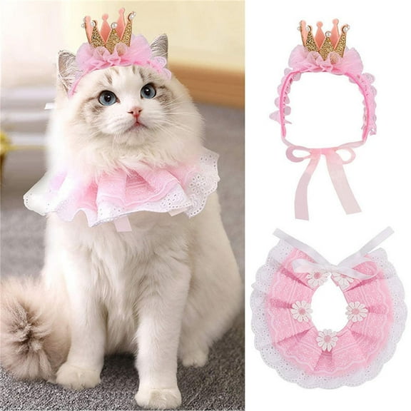Replio Costumes Cute Lace Crown Accessories For Cats Small Dogs Outfit For Birthday Party Pet Birthday Costume Set Cat Headdress Crown Lace Set Matching Birthday Pet Bib Gifts Christmas