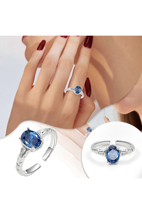 Design Irregular Paved Blue Zircon Texture Open Ring For Women Fashionable Simple And Versatile Ring Gifts Ideas