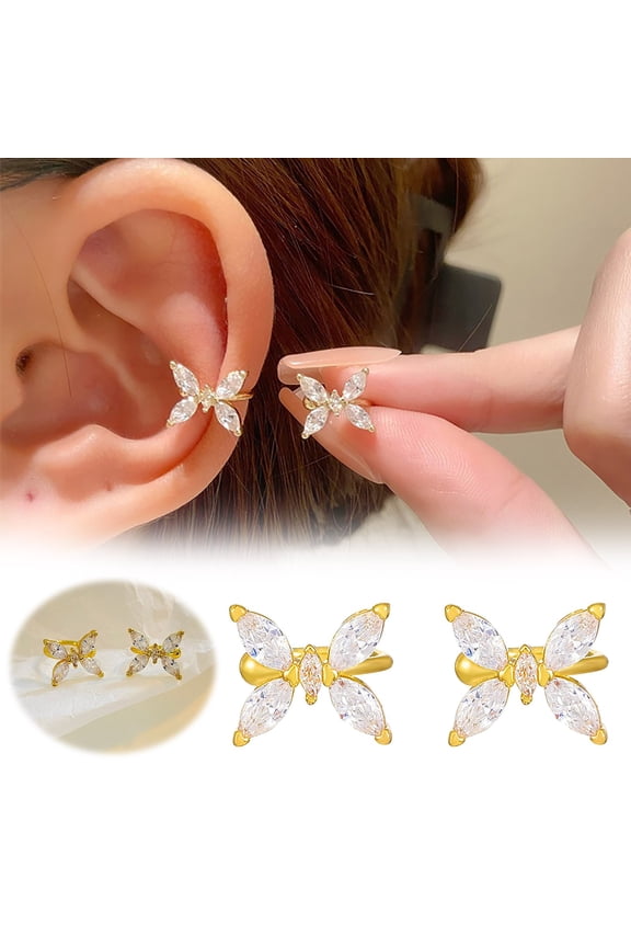 Fresh Zircon Butterfly Ear Clip Without Ear Holes Female Butterfly Ear Bone Clip With All Earrings