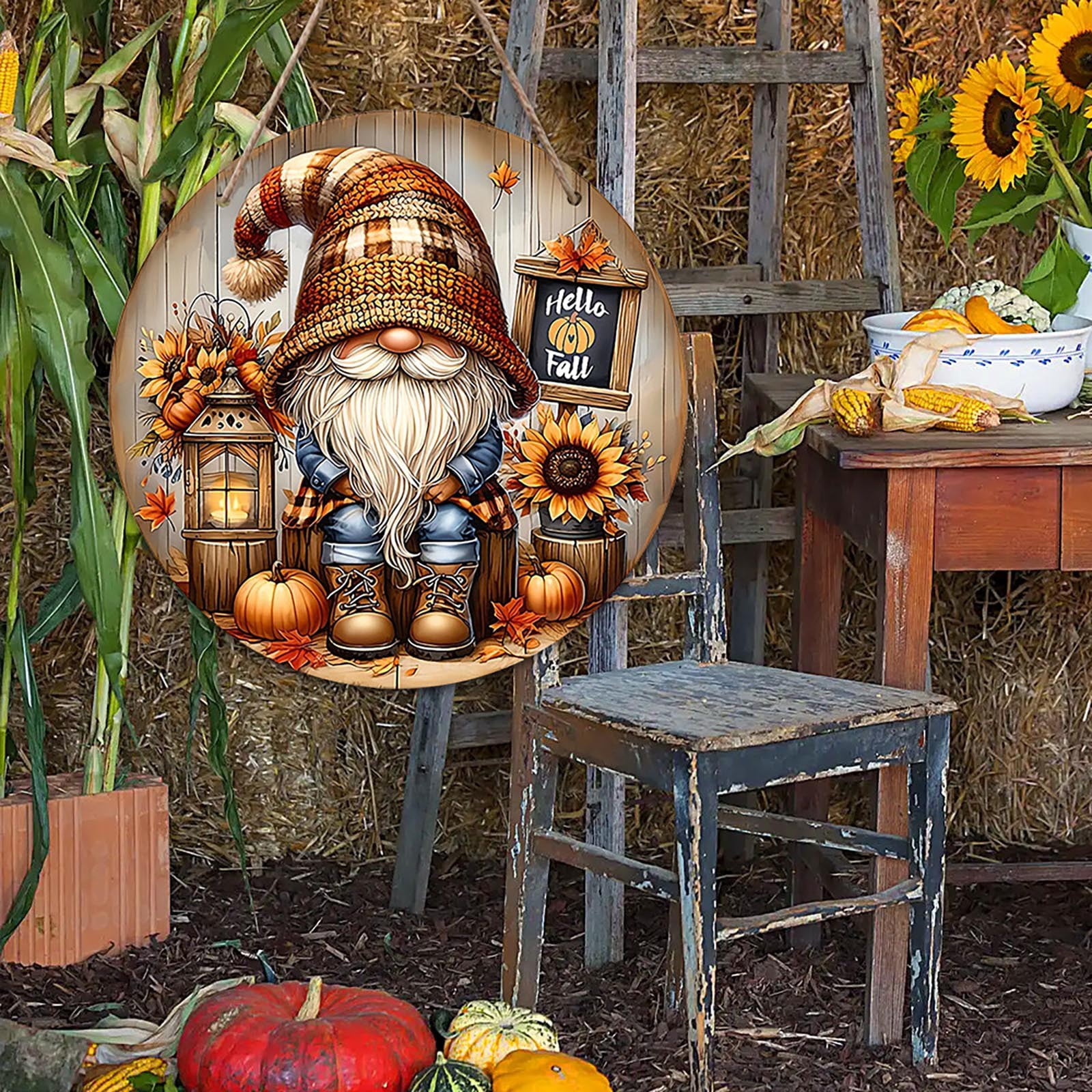 Replio Happy Fall Y'all Pumpkin Leopard Gnome Front Door Sign Autumn