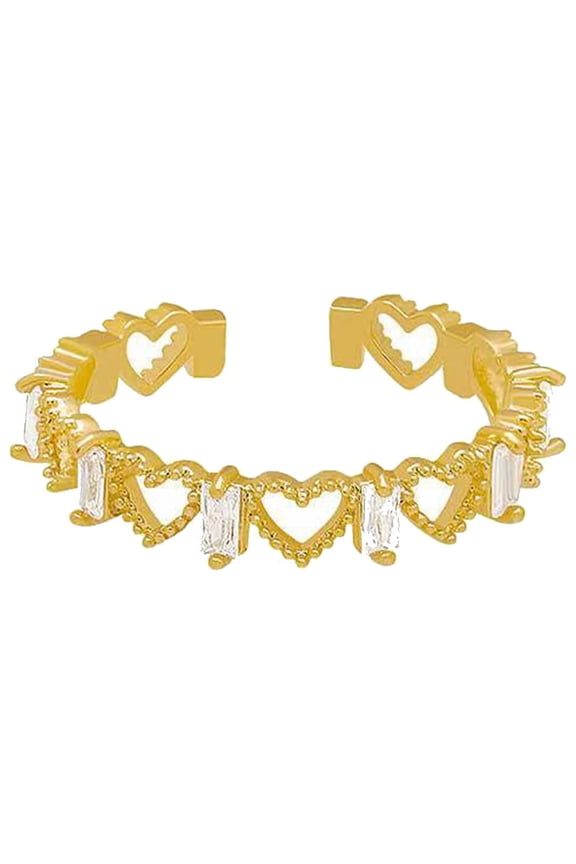Hollow Out Heart Shaped Opening Ring Super Fairy Personality Versatile Gold Zircon Female Jewelry Gifts