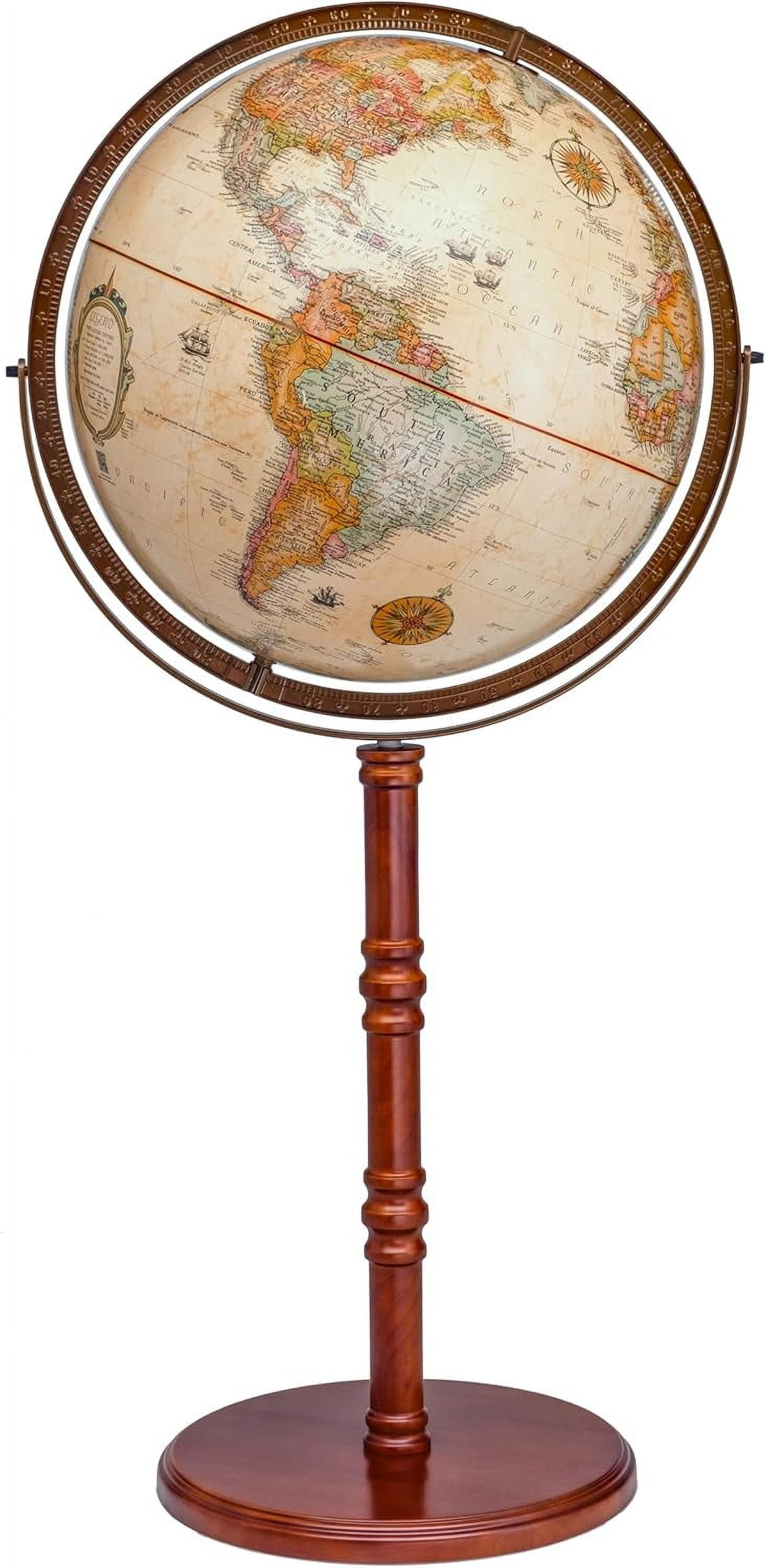 Antique 16-Inch Floor Globe with Cherry Wood Stand