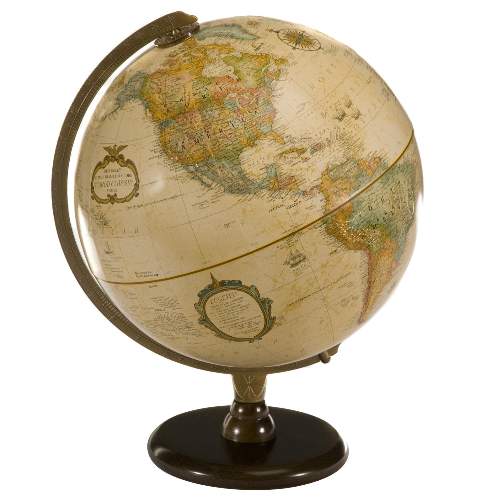 Hastings Antique Ocean Raised Relief Desktop Globe with Walnut Base