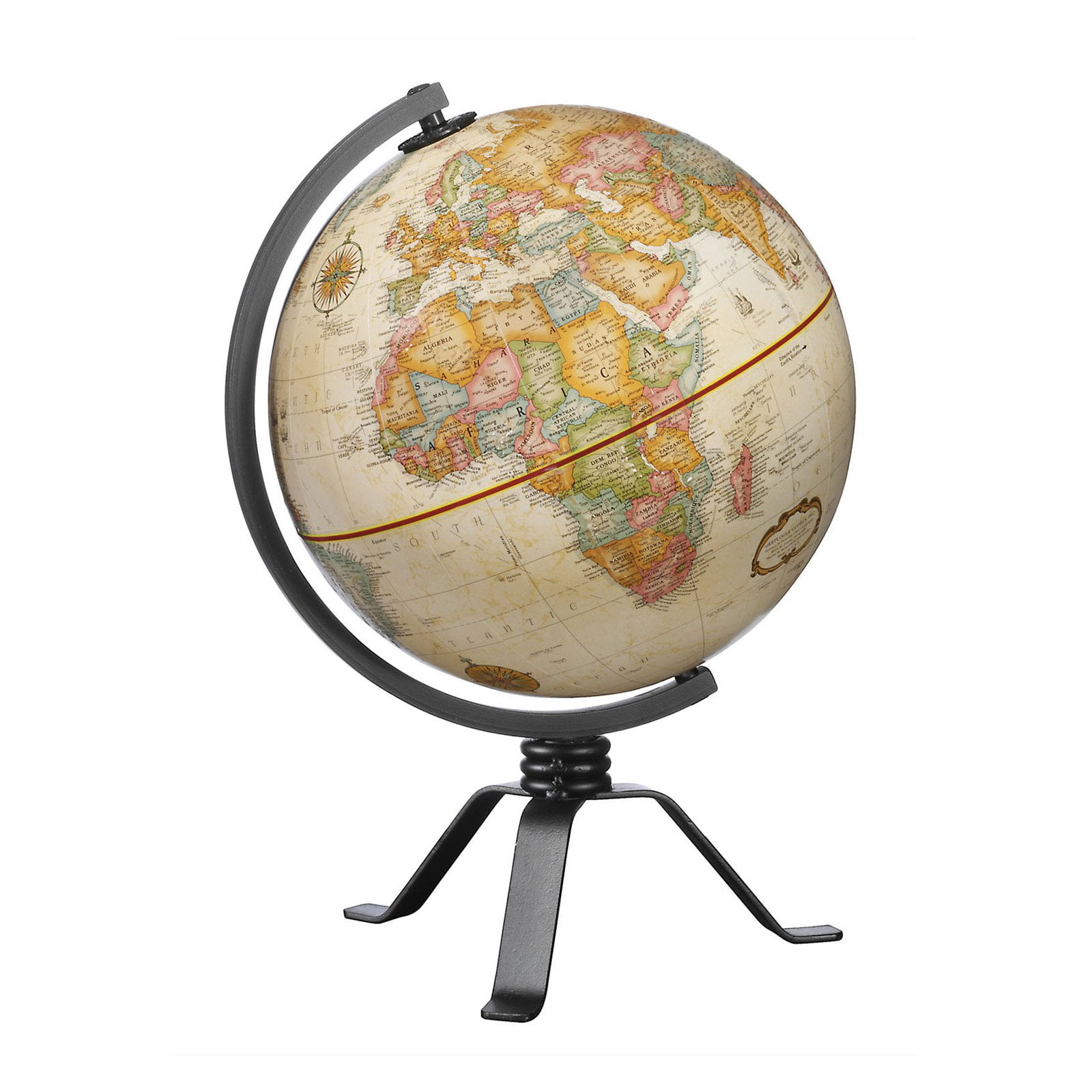 Antique Beige and Black Metal 9" Desktop Globe