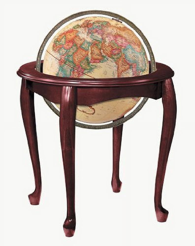 Off-White Antique Globe with Cherry-Finish Hardwood Stand