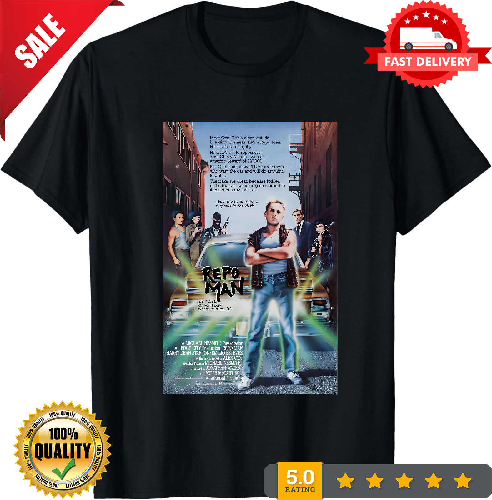 Repo Man 1984 Movie Poster Fan Black T Shirt, LIMITED EDITION-TH63537 ...