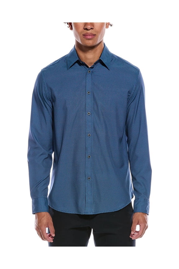 mens 4-Way Geo Print Woven Sport Shirt, s, Blue
