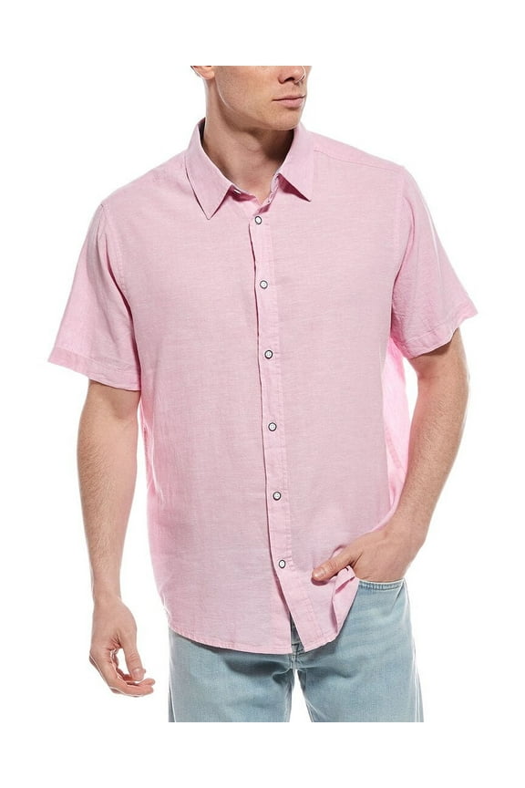 mens Linen-Blend Sport Shirt, s, Pink