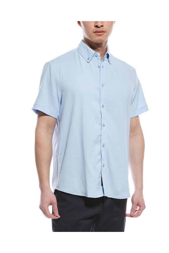 mens Seersucker Shirt, m, Blue