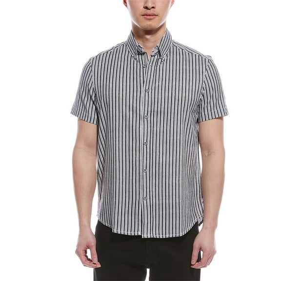 Report Collection mens  Seersucker Shirt, s, Black