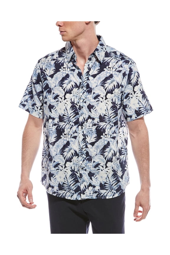 mens Tropical Linen-Blend Shirt, s, Blue